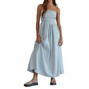 NEW BY TOGETHER striped strapless flare maxi dress in dusty blue